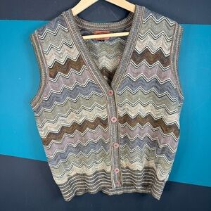 Multicolor Zigzag Pattern Vest Missoni style 100% wool